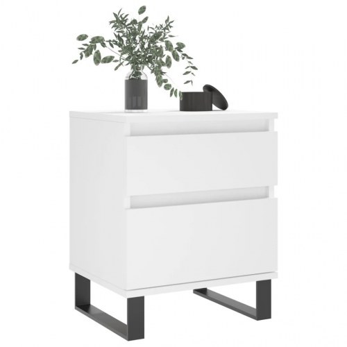 Sengebord 40 × 35 × 50 cm i hvidt konstrueret træ med metalben