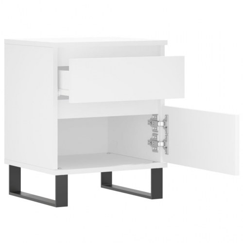 Sengebord 40 × 35 × 50 cm i hvidt konstrueret træ med metalben