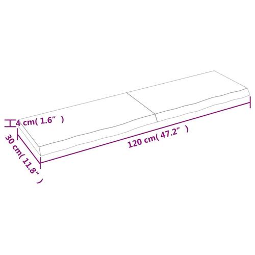 Bordplade til badeværelse 120x30x(2-4) cm massivt træ mørkebrun