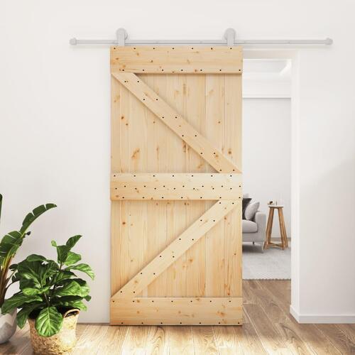 Skydedør med monteringssæt 100x210 cm massivt fyrretræ