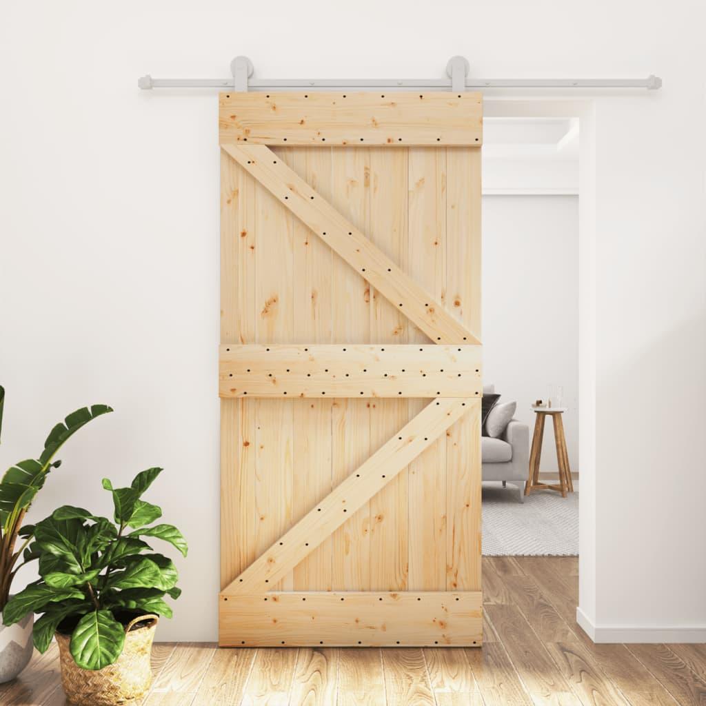 Skydedør med monteringssæt 100x210 cm massivt fyrretræ