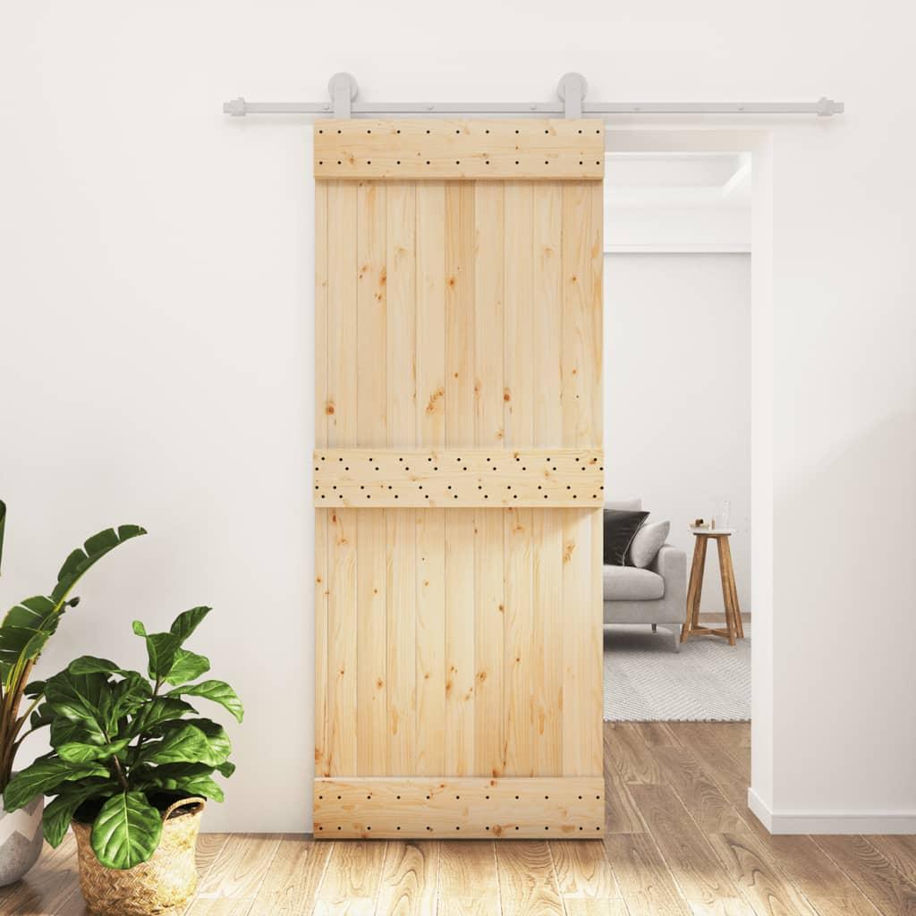 Skydedør med monteringssæt 85x210 cm massivt fyrretræ