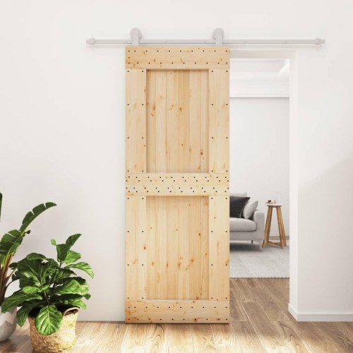 Skydedør med monteringssæt 80x210 cm massivt fyrretræ