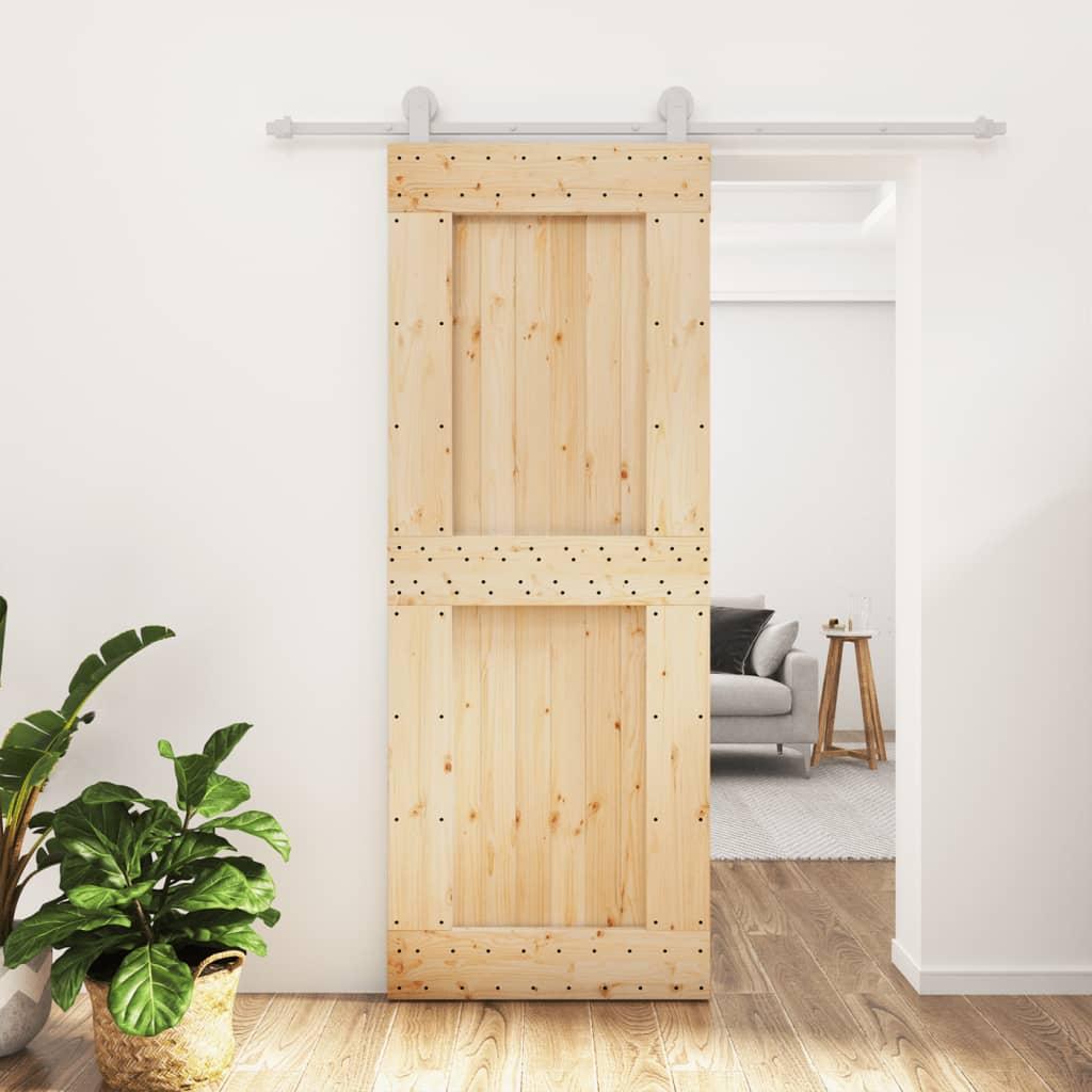 Skydedør med monteringssæt 80x210 cm massivt fyrretræ