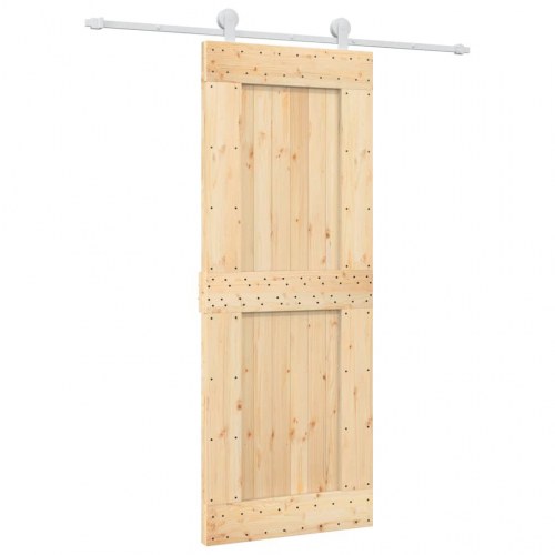 Skydedør med monteringssæt 80x210 cm massivt fyrretræ