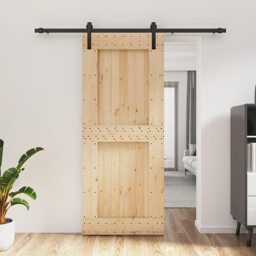 Skydedør med monteringssæt 85x210 cm massivt fyrretræ