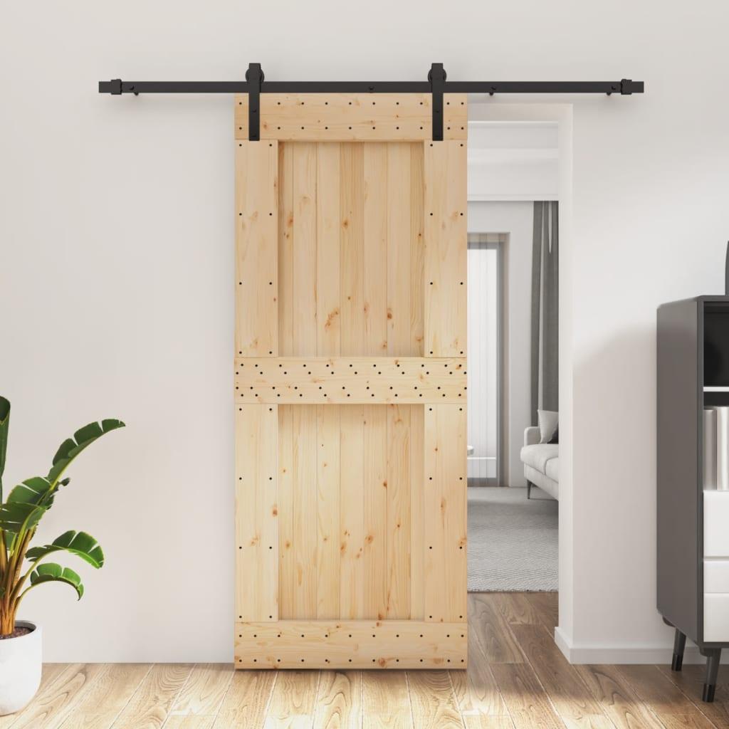 Skydedør med monteringssæt 85x210 cm massivt fyrretræ