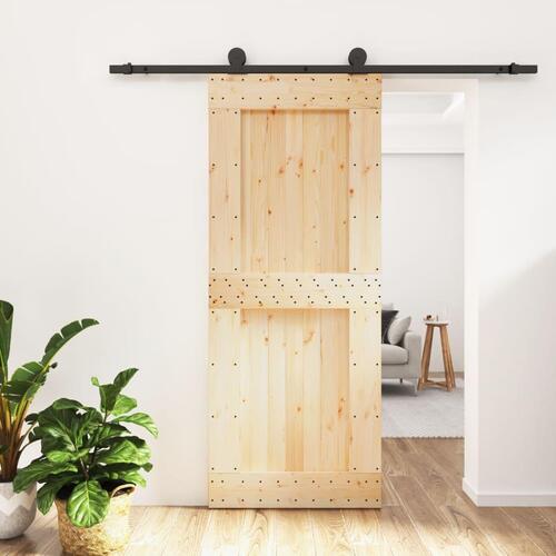 Skydedør med monteringssæt 85x210 cm massivt fyrretræ