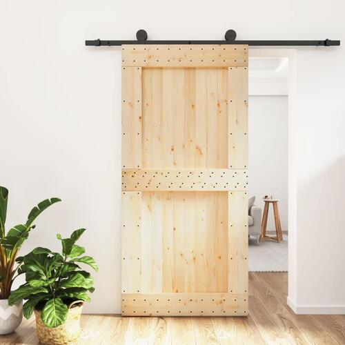 Skydedør med monteringssæt 100x210 cm massivt fyrretræ