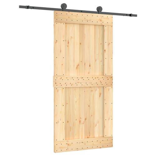 Skydedør med monteringssæt 100x210 cm massivt fyrretræ