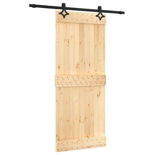 Skydedør med monteringssæt 85x210 cm massivt fyrretræ