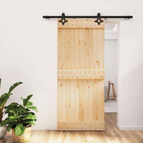 Skydedør med monteringssæt 90x210 cm massivt fyrretræ