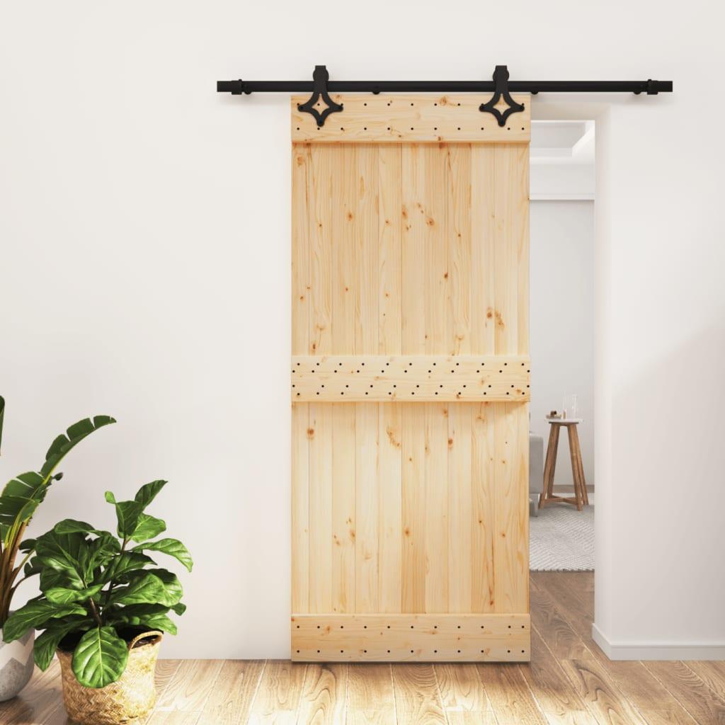 Skydedør med monteringssæt 90x210 cm massivt fyrretræ