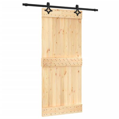 Skydedør med monteringssæt 90x210 cm massivt fyrretræ