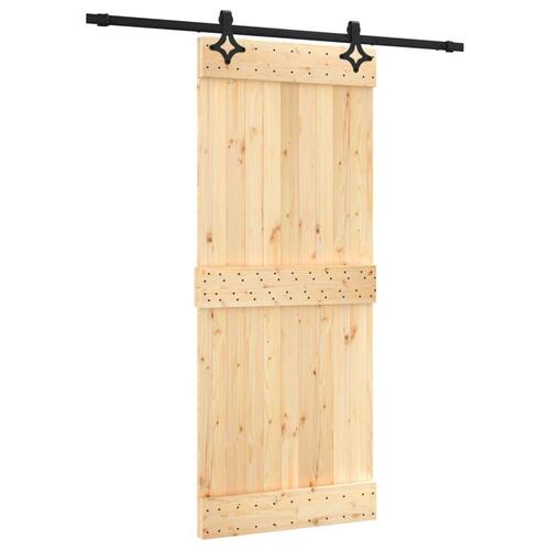 Skydedør med monteringssæt 85x210 cm massivt fyrretræ