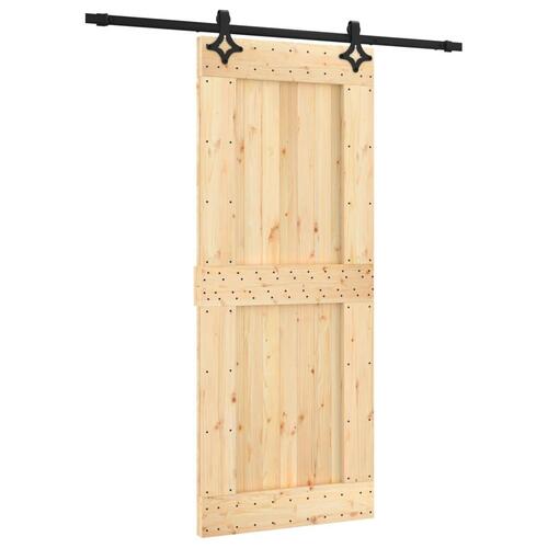 Skydedør med monteringssæt 85x210 cm massivt fyrretræ