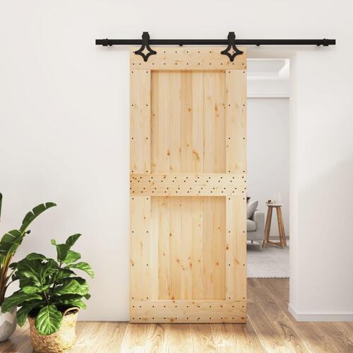 Skydedør med monteringssæt 90x210 cm massivt fyrretræ