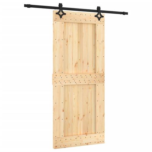 Skydedør med monteringssæt 90x210 cm massivt fyrretræ