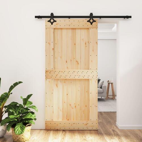 Skydedør med monteringssæt 100x210 cm massivt fyrretræ