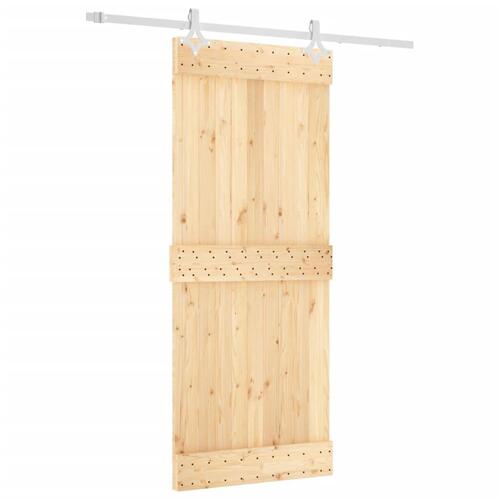 Skydedør med monteringssæt 85x210 cm massivt fyrretræ