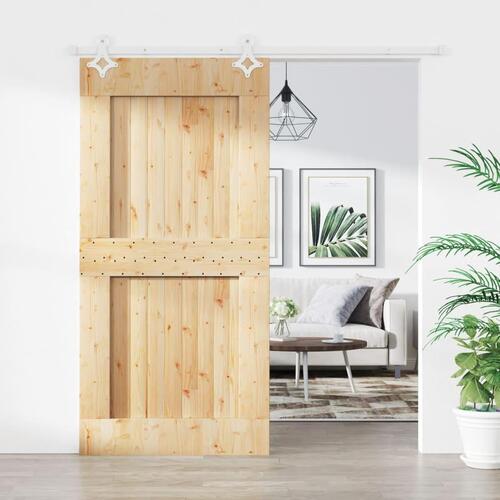 Skydedør med monteringssæt 100x210 cm massivt fyrretræ
