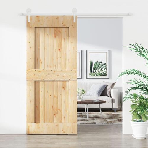 Skydedør med monteringssæt 90x210 cm massivt fyrretræ