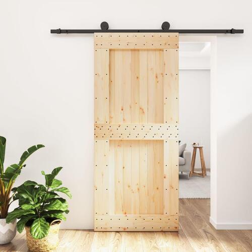 Skydedør med monteringssæt 90x210 cm massivt fyrretræ