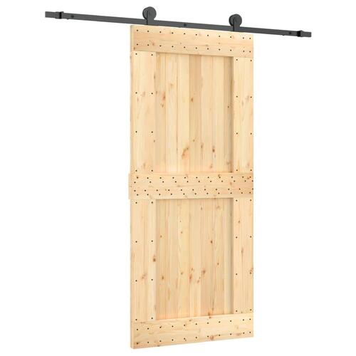 Skydedør med monteringssæt 90x210 cm massivt fyrretræ