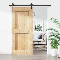 Skydedør med monteringssæt 90x210 cm massivt fyrretræ
