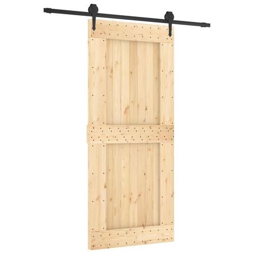 Skydedør med monteringssæt 90x210 cm massivt fyrretræ