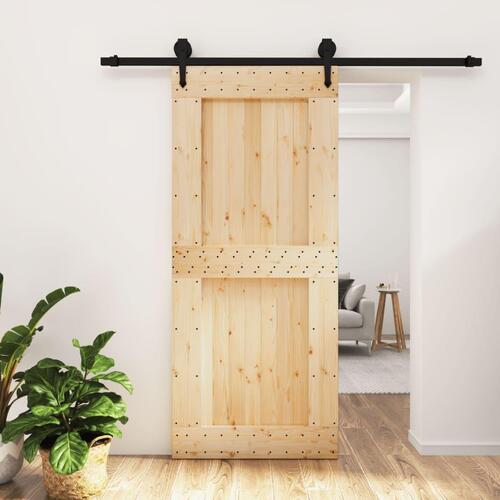 Skydedør med monteringssæt 90x210 cm massivt fyrretræ