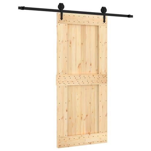 Skydedør med monteringssæt 90x210 cm massivt fyrretræ