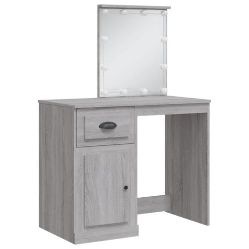 Makeupbord med LED-lys 90x42x132,5 cm grå sonoma-eg
