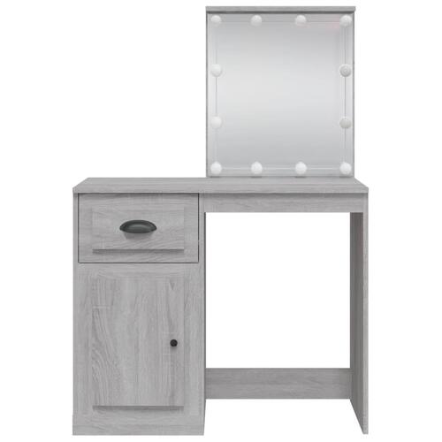 Makeupbord med LED-lys 90x42x132,5 cm grå sonoma-eg