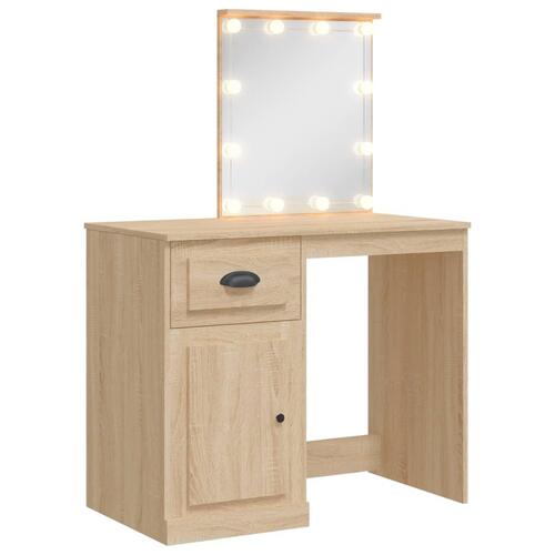 Makeupbord med LED-lys 90x42x132,5 cm sonoma-eg