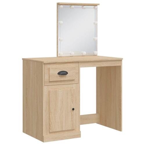 Makeupbord med LED-lys 90x42x132,5 cm sonoma-eg