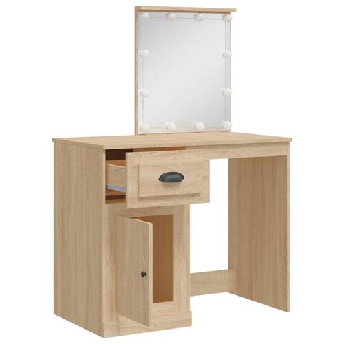 Makeupbord med LED-lys 90x42x132,5 cm sonoma-eg