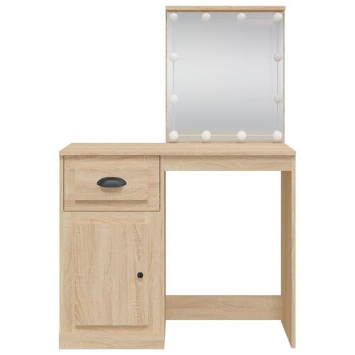 Makeupbord med LED-lys 90x42x132,5 cm sonoma-eg