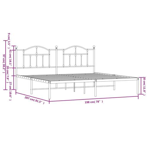 Sengeramme med sengegavl 193x203 cm metal hvid