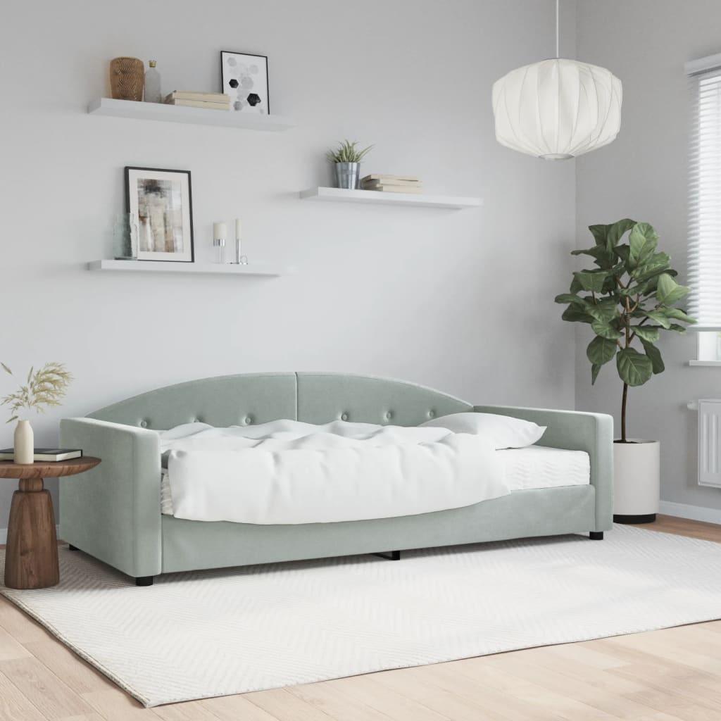 Daybed Velour Lysegrå - med madras / 90 x 200 cm