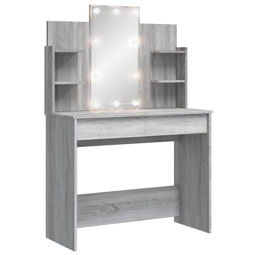 Makeupbord med LED-lys 96x40x142 cm grå sonoma-eg