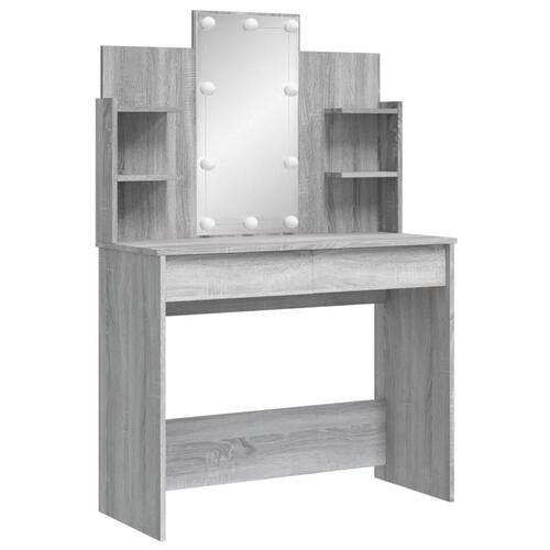 Makeupbord med LED-lys 96x40x142 cm grå sonoma-eg