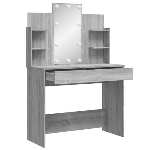 Makeupbord med LED-lys 96x40x142 cm grå sonoma-eg