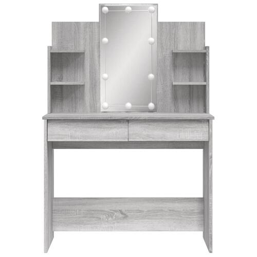 Makeupbord med LED-lys 96x40x142 cm grå sonoma-eg