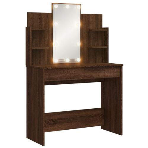 Makeupbord med LED-lys 96x40x142 cm brun egetræsfarve