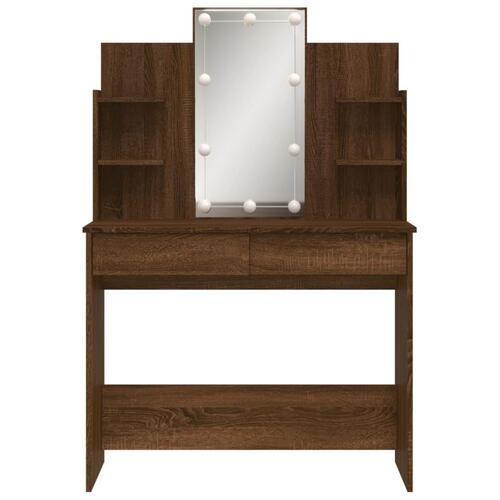 Makeupbord med LED-lys 96x40x142 cm brun egetræsfarve