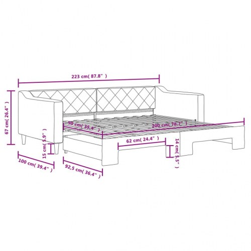 Daybed med udtræk 90 x 200 cm stof - sort