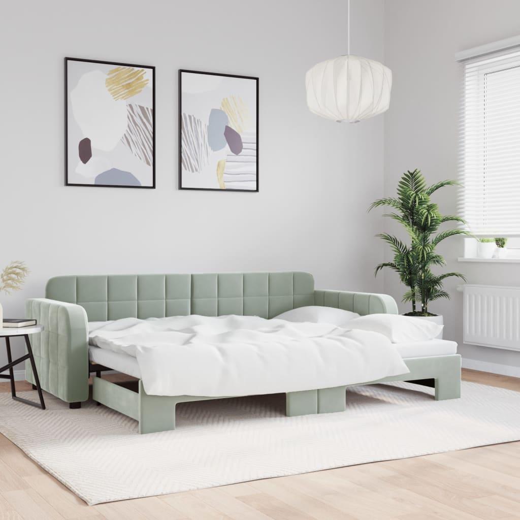 Daybed med udtræk 80x200 cm velour lysegrå billede