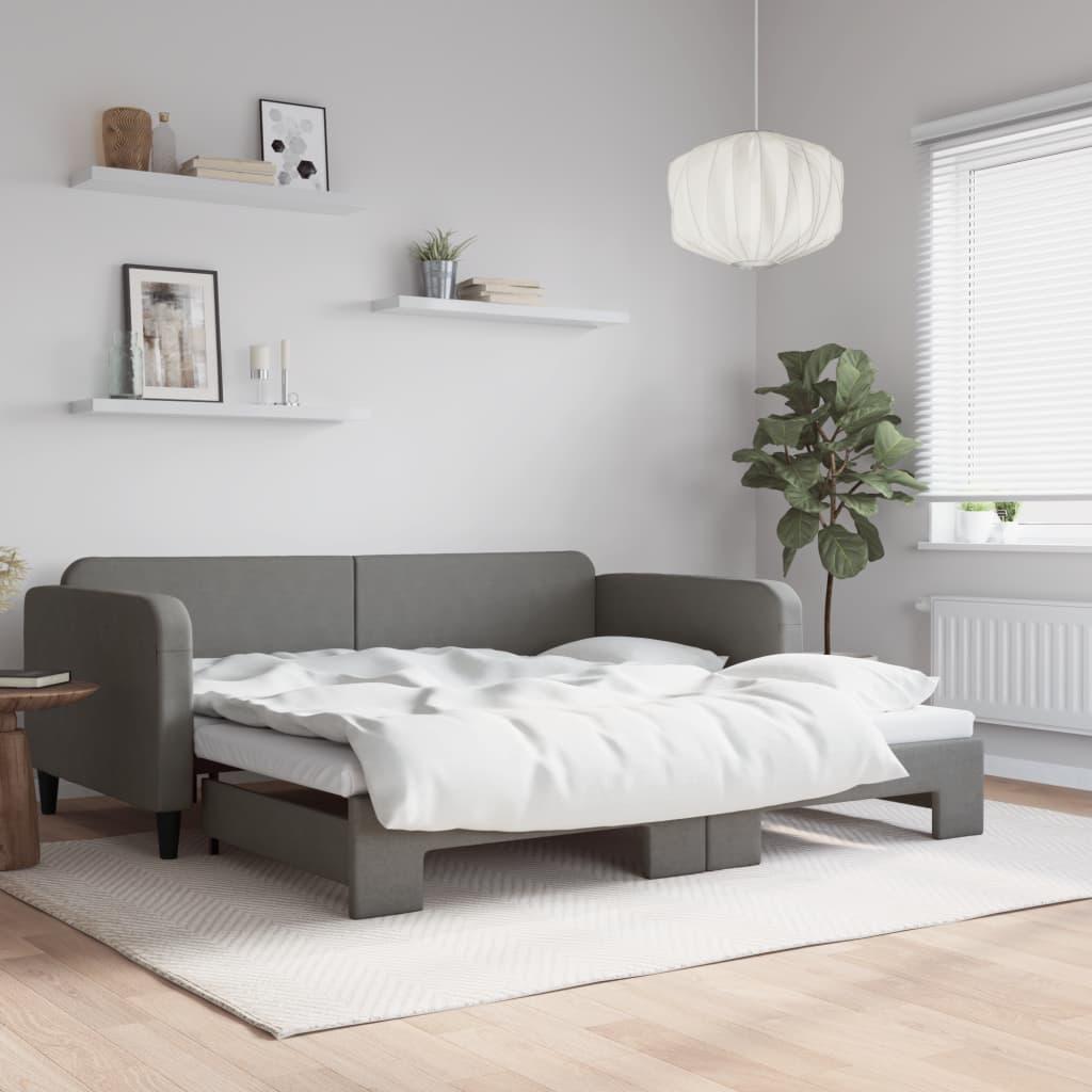 Daybed med udtræk 100x200 cm stof mørkegrå billede