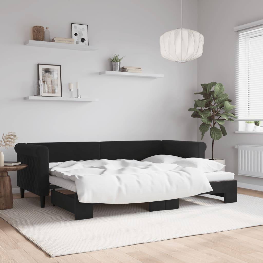 Daybed Velour Sort - med udtræk / 80 x 200 cm